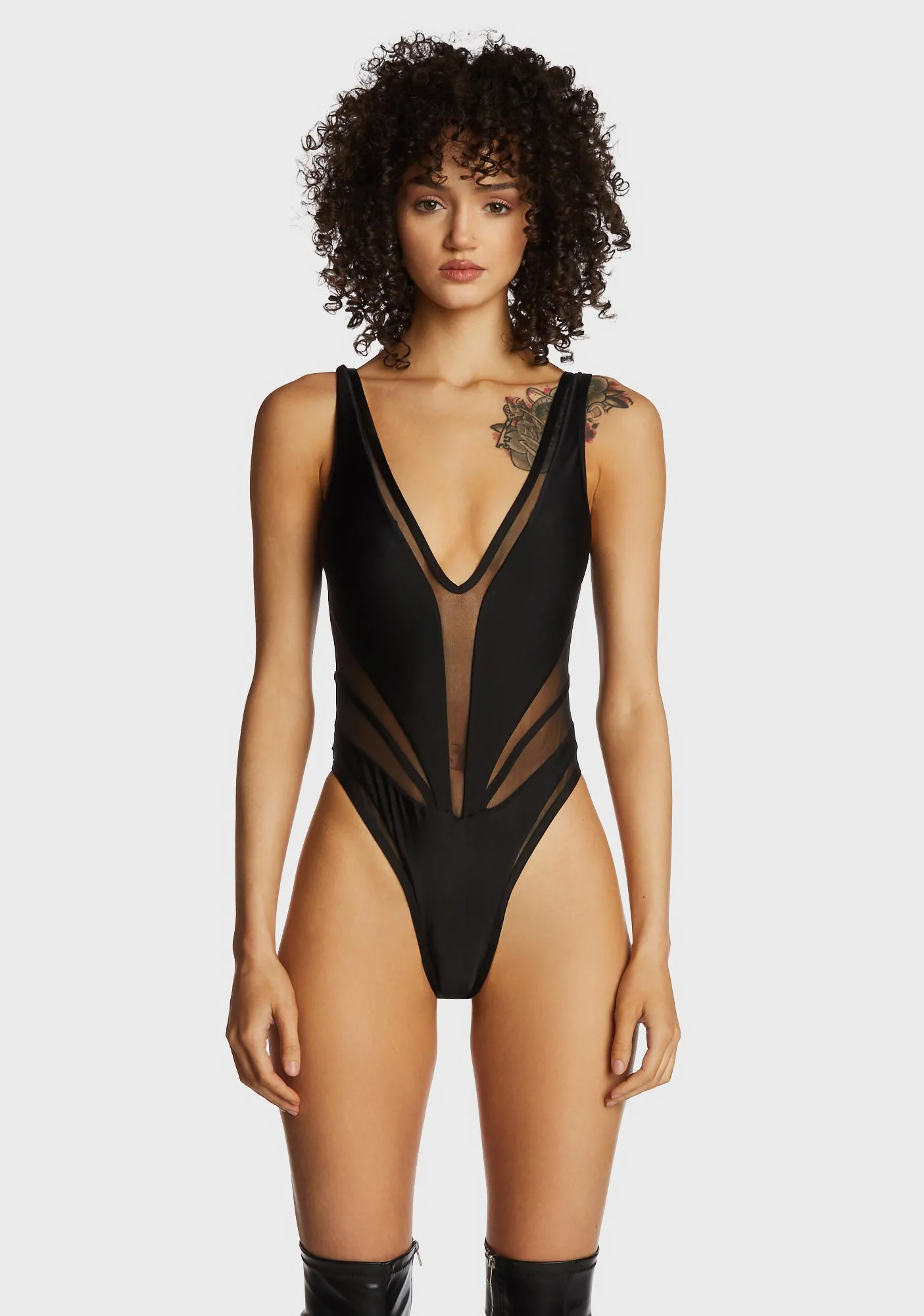 Mesh Paneled One Piece Swimsuit sold by Dolls Kill