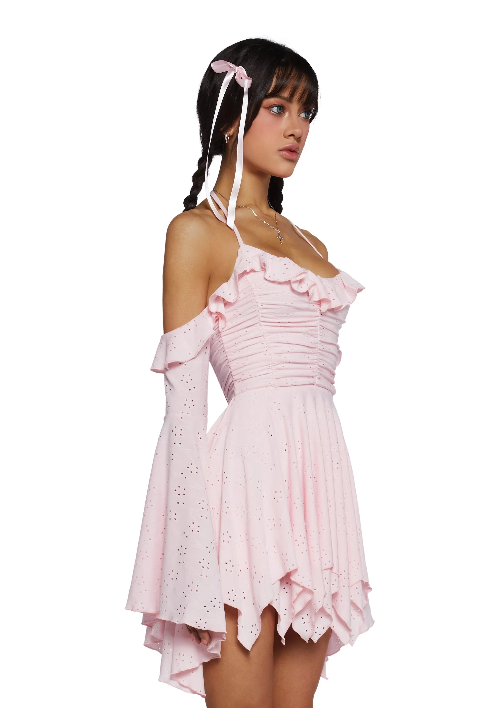 lace handkerchief hem mini dress in baby pink Lace Handkerchief Hem Mini Dress in Baby Pink