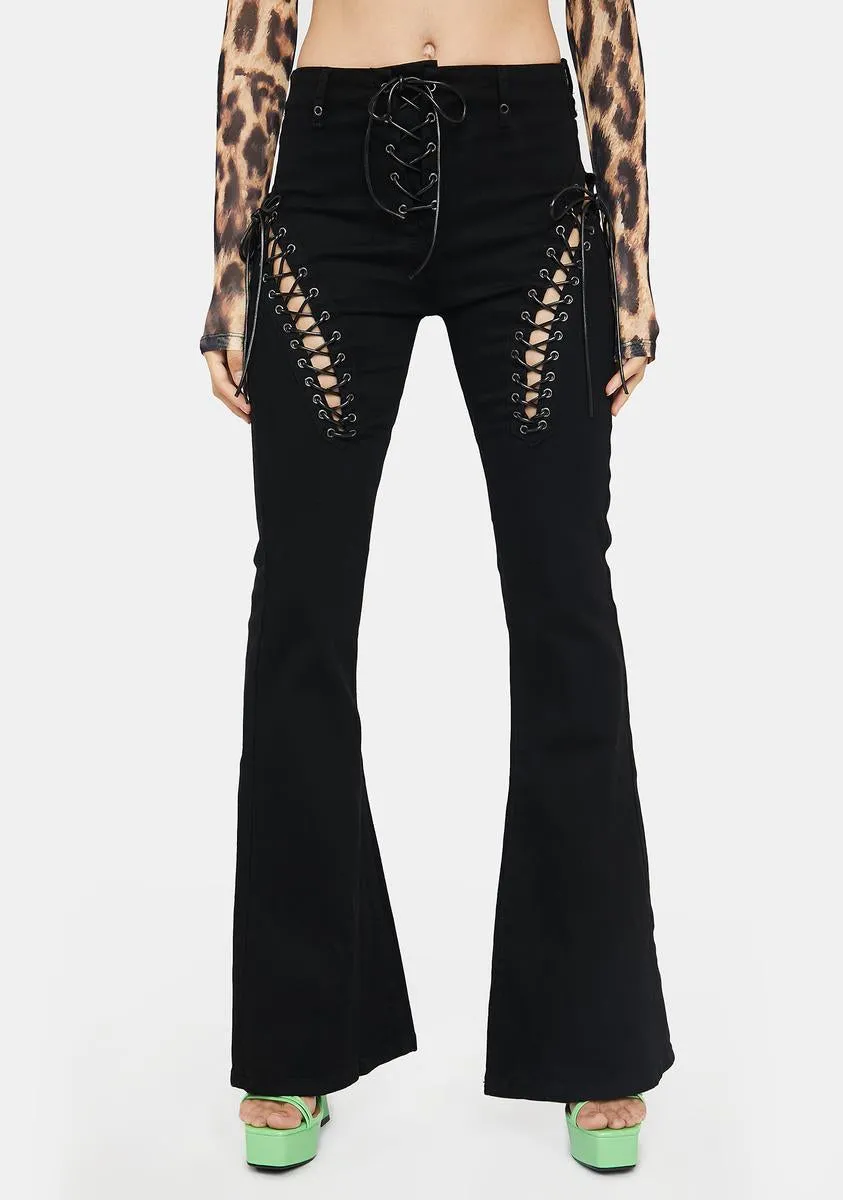 Engine Black Flared Jeans sold by Dolls Kill