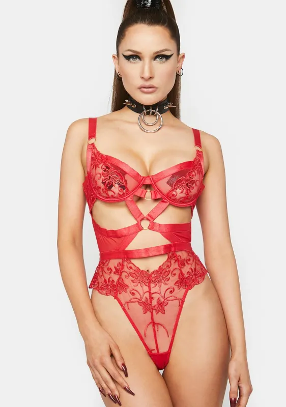 Justine Lace Embroidered Teddy sold by Dolls Kill