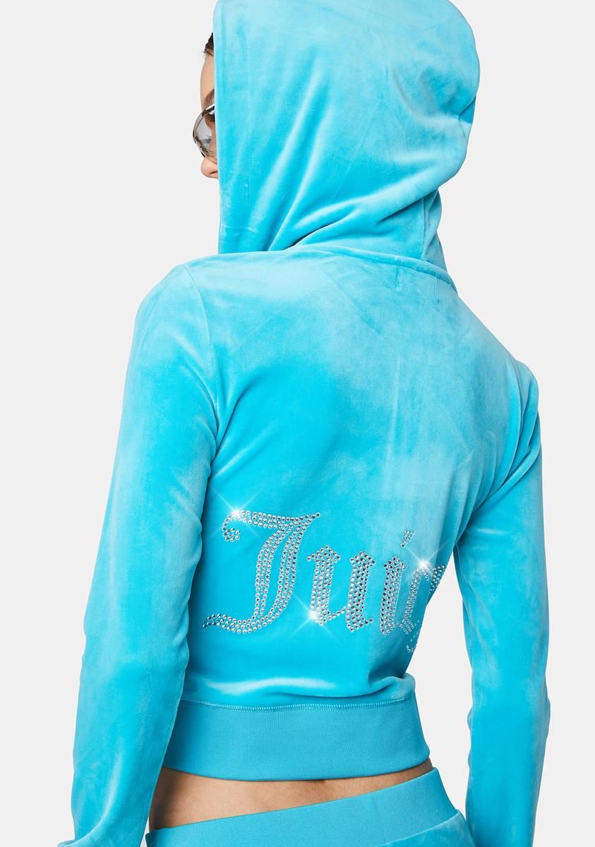 Blue OG Big Bling Velour Hoodie sold by Dolls Kill product image thumbnail 4