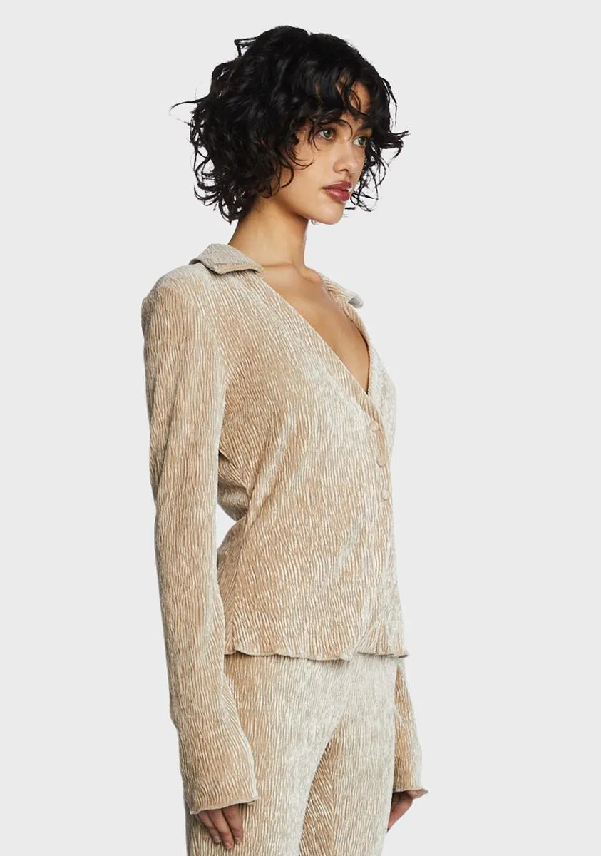 Beige Plisse Knit Collared Shirt sold by Dolls Kill product image thumbnail 3