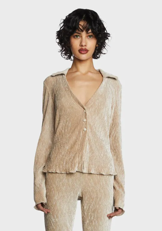 Beige Plisse Knit Collared Shirt sold by Dolls Kill