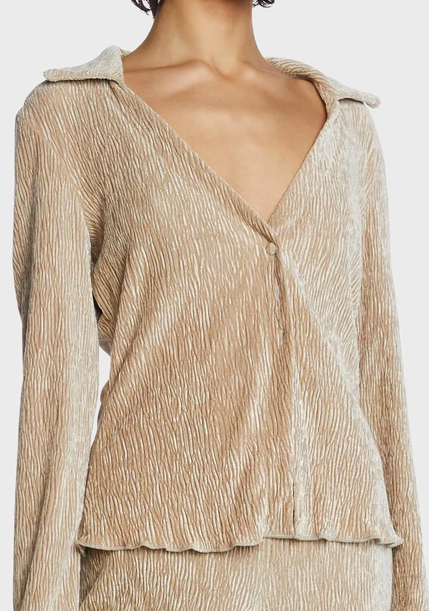 Beige Plisse Knit Collared Shirt sold by Dolls Kill product image thumbnail 2