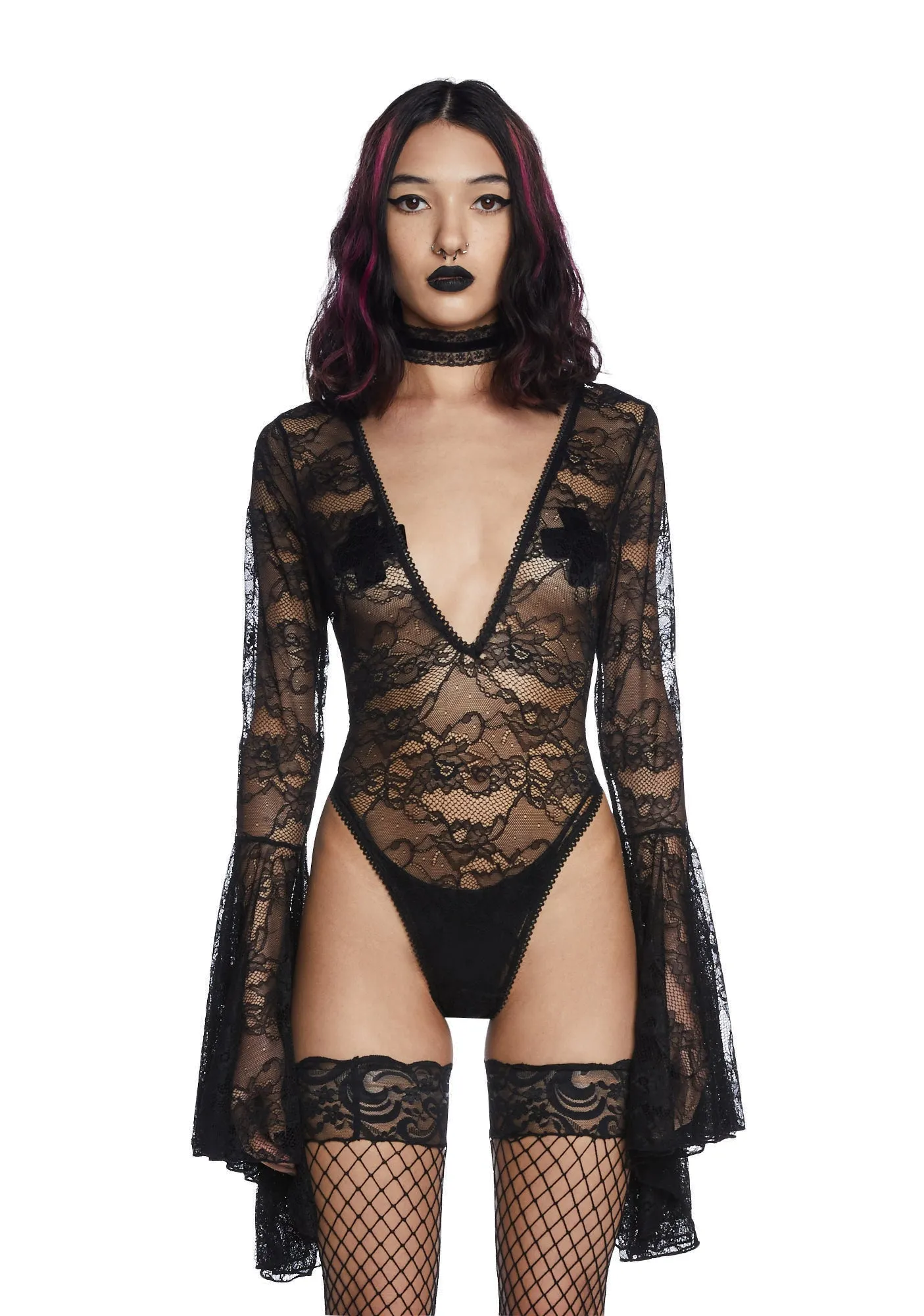 Married To Misery Lace Bodysuit sold by Dolls Kill