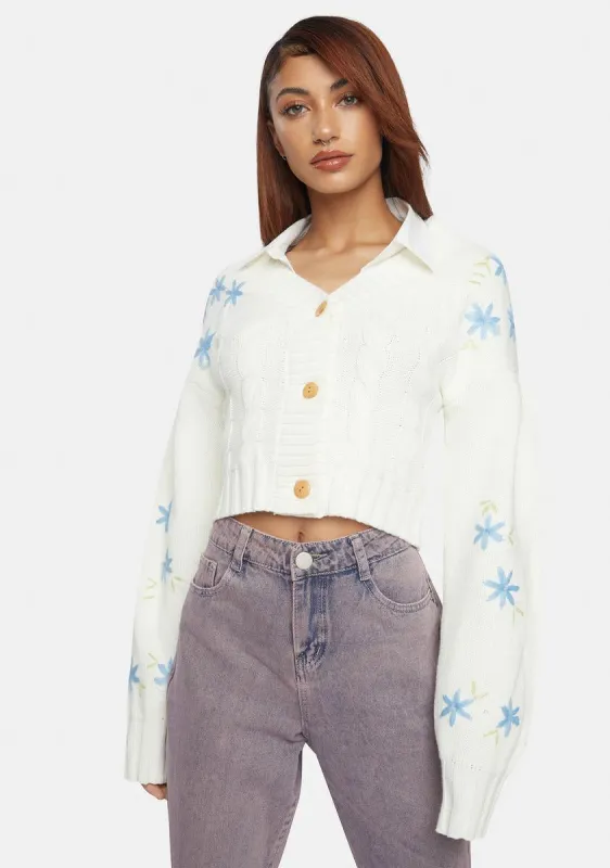 Flower Cable Knit Cardigan sold by Dolls Kill