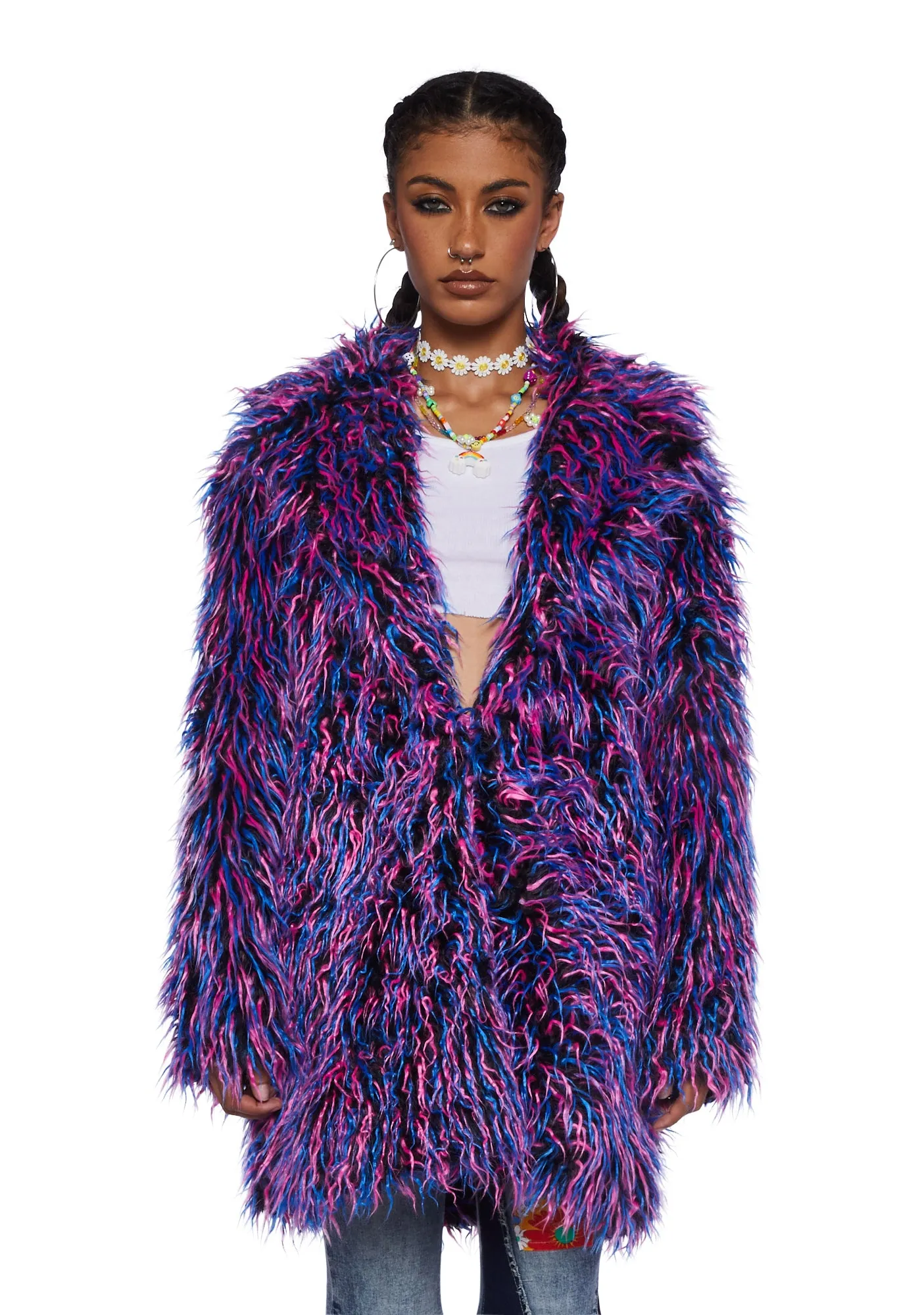 Neon Vibes Faux Fur Coat sold by Dolls Kill