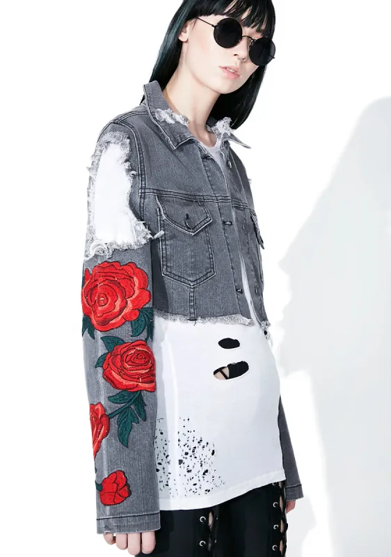 Midnight Desert Rose Distressed Jacket sold by Dolls Kill