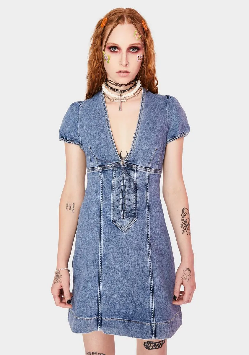 Something Sweet Denim Mini Dress sold by Dolls Kill