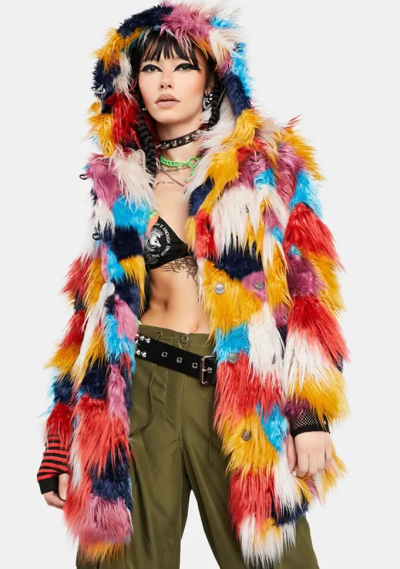 Butterfly Hooded Faux Fur Coat sold by Dolls Kill