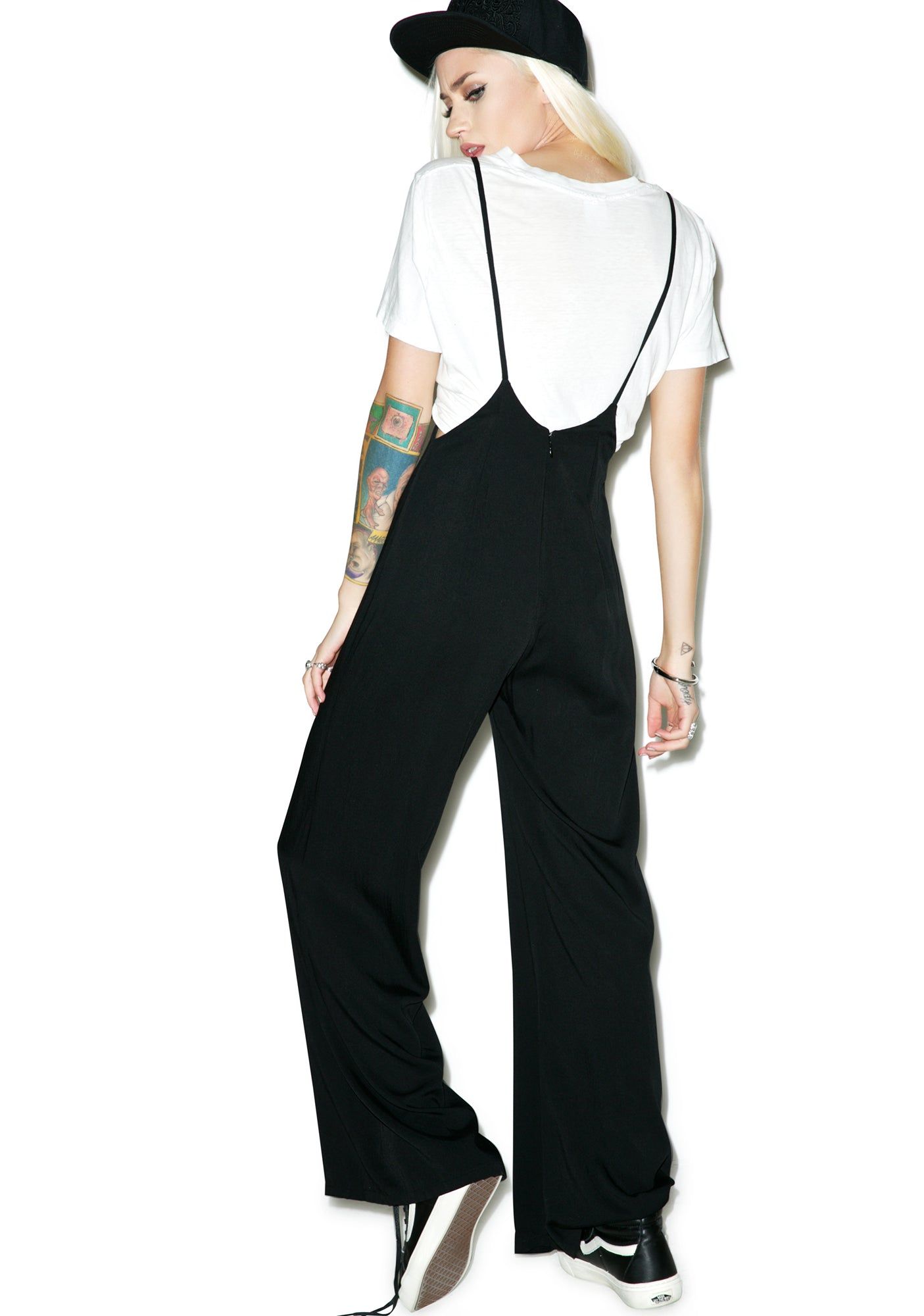 Wide-Leg Suspender Jumpsuit sold by Dolls Kill