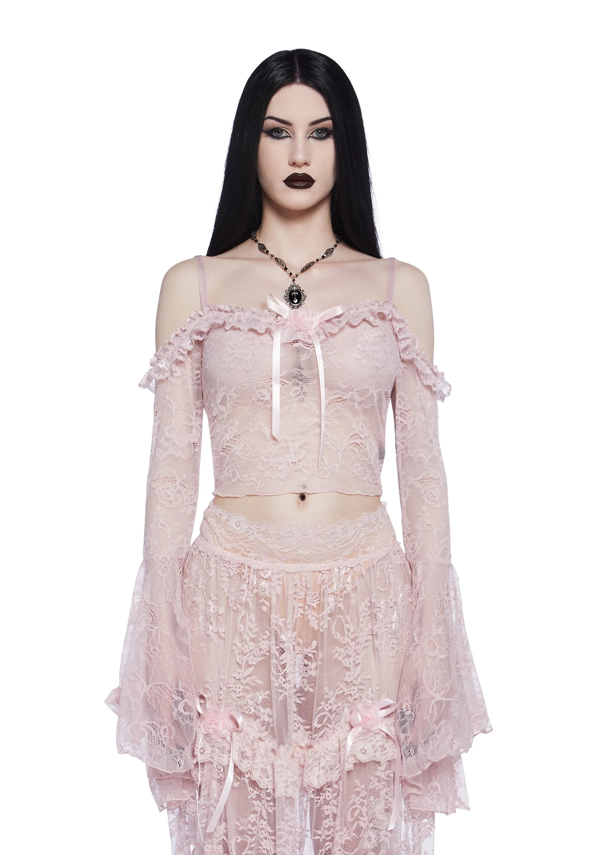 Gothic With Grace Mesh Top - Pink sold by Dolls Kill