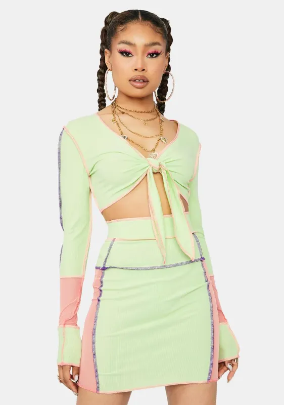 Lime True Feelings Colorblock Skirt Set sold by Dolls Kill