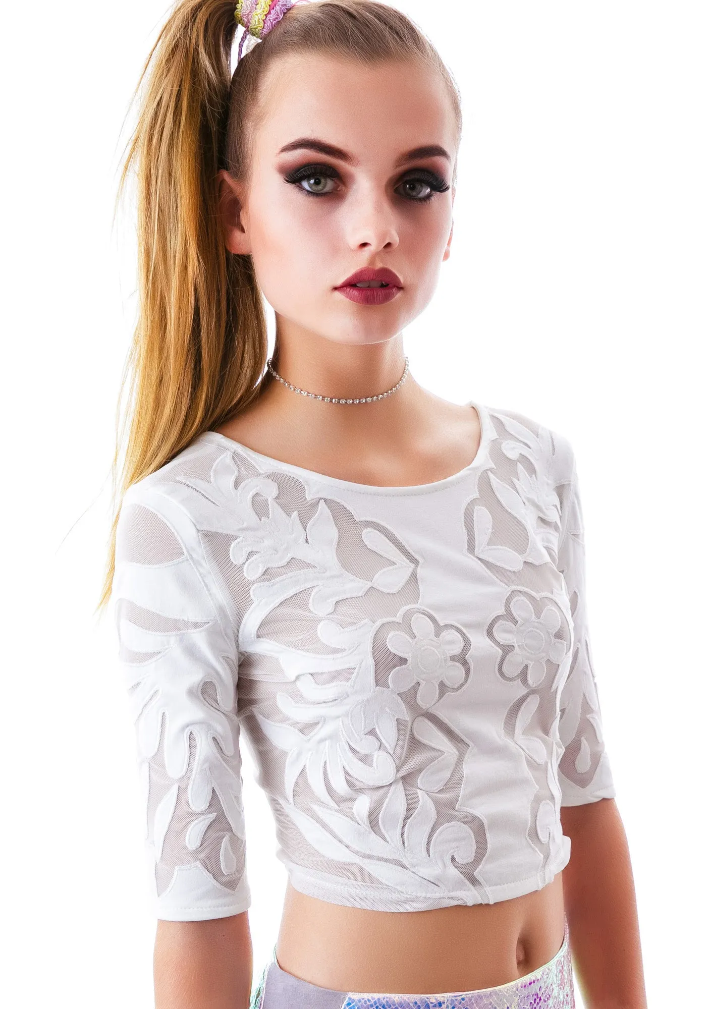 Fresh Flowers Mesh Insert Crop Top sold by Dolls Kill