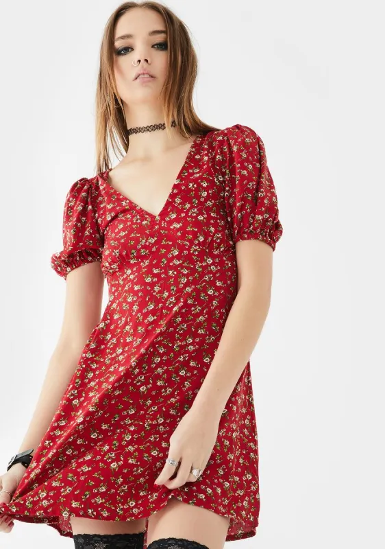 Red Floral Elfira Dress sold by Dolls Kill