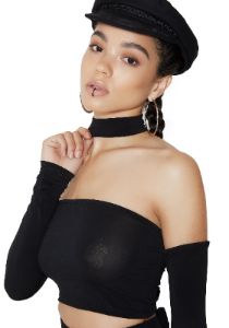 Mya Off-Shoulder Crop Top sold by Dolls Kill