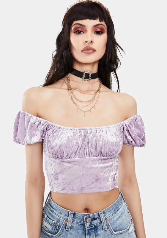 Lavender Embrace The Drama Crushed Velvet Top sold by Dolls Kill