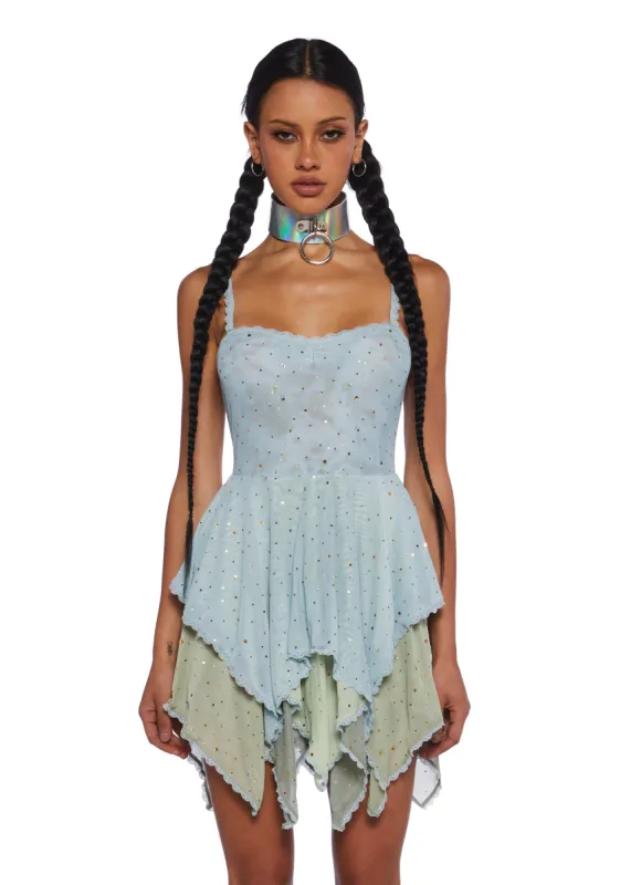 Sparkled Myths Handkerchief Dress - Green/Blue sold by Dolls Kill