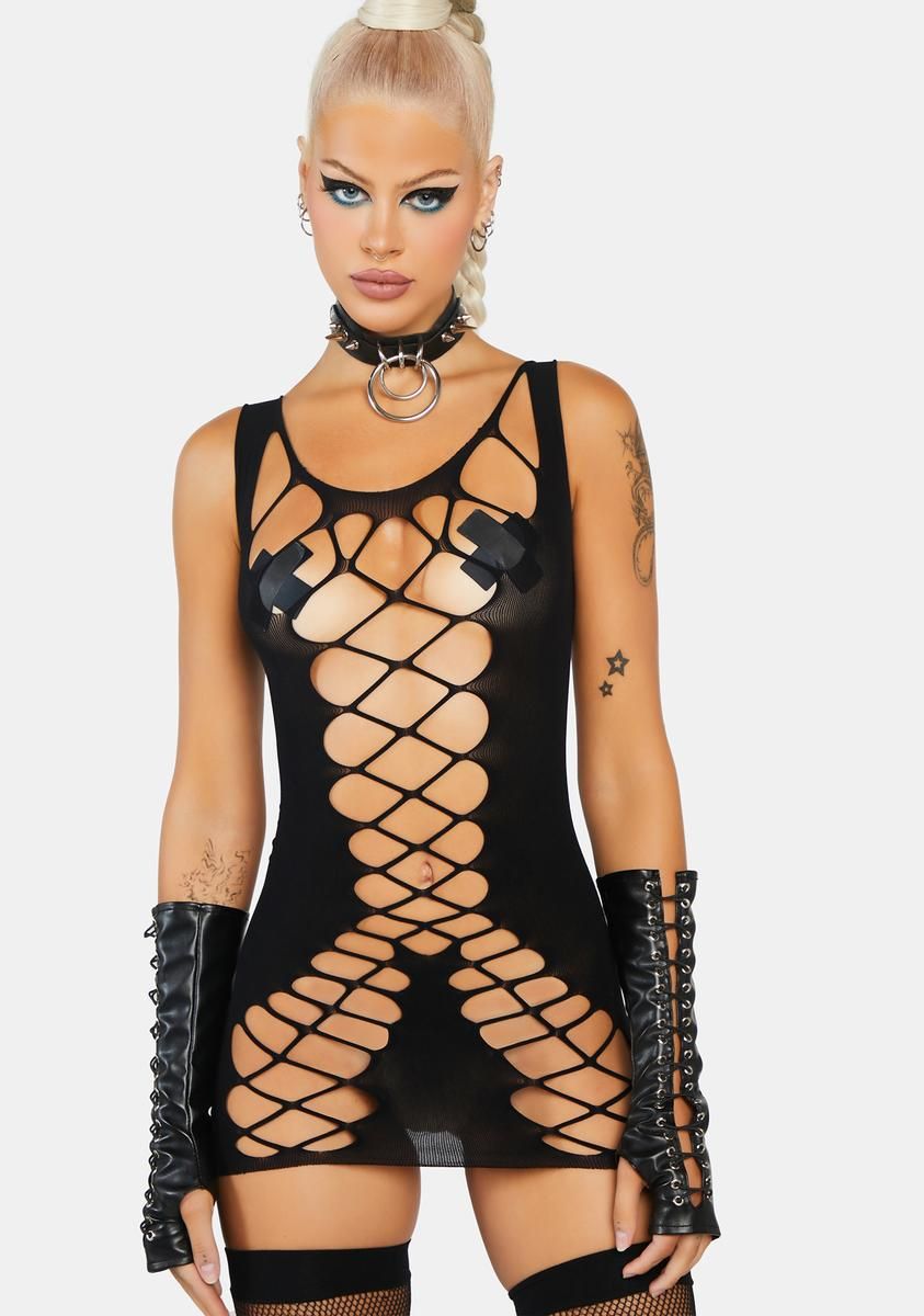 Kisses Down Low Cut Out Mini Dress sold by Dolls Kill