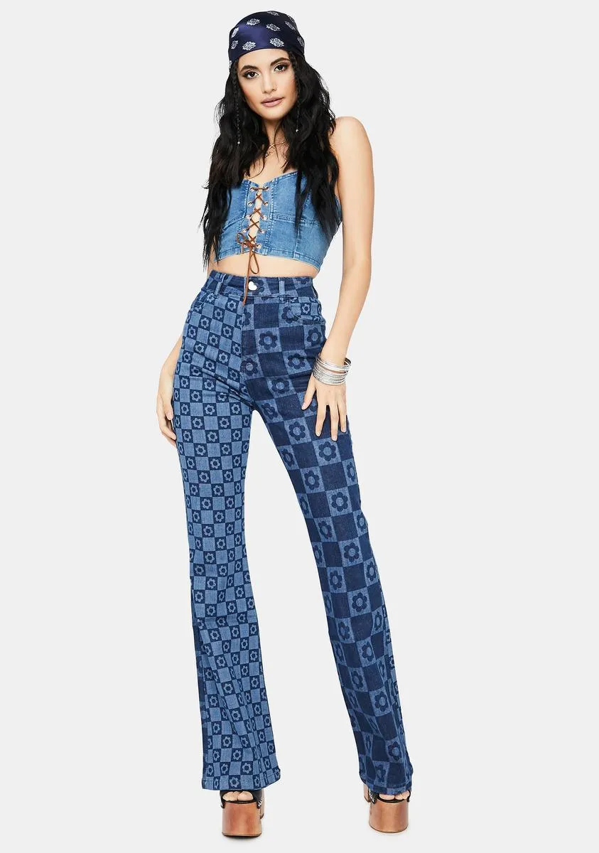 Flower Print Retro Flare Jeans sold by Dolls Kill product image thumbnail 3