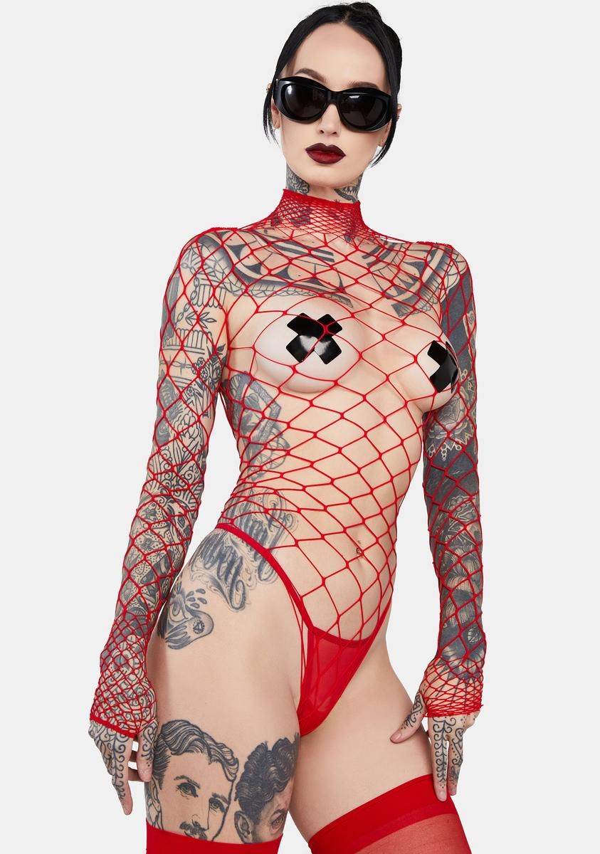 Red Dancing All Night Fishnet Bodystocking sold by Dolls Kill product image thumbnail 2