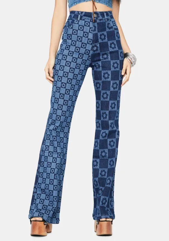 Flower Print Retro Flare Jeans sold by Dolls Kill