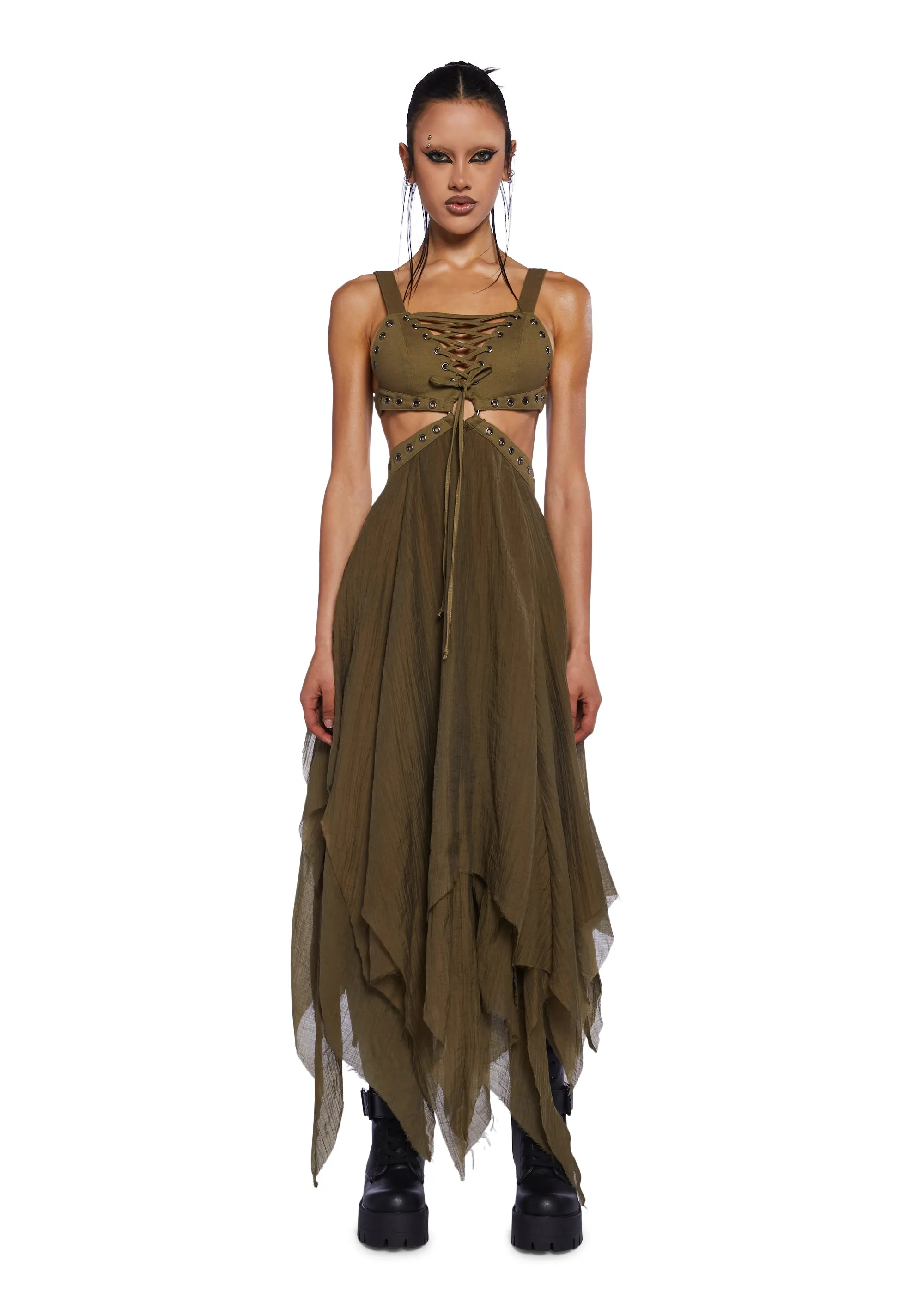 slim fit dress slacks A Little Bit Of Everything Kelly Green Twist Front Cut Out Maxi Dress main image 1
