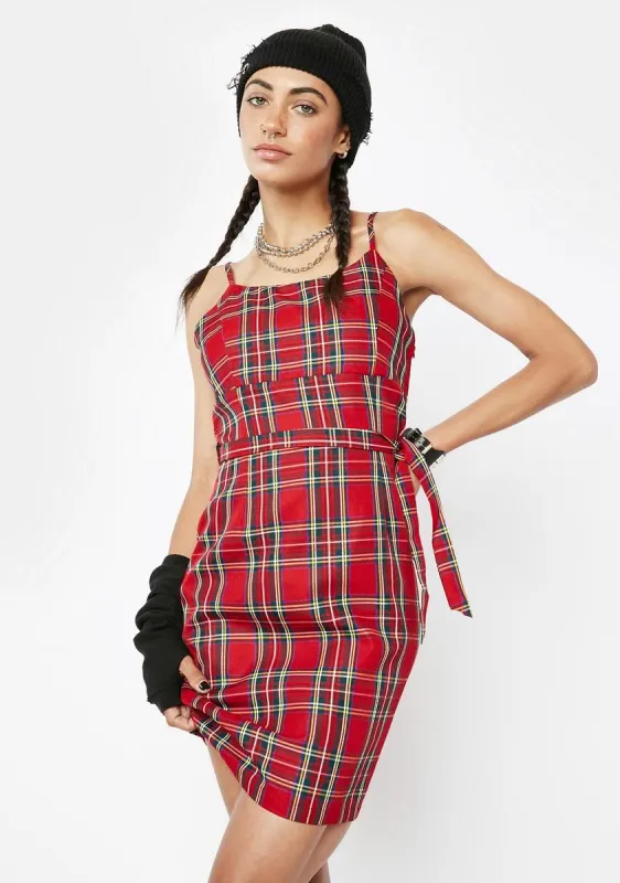 Crimson He's My Baby Plaid Mini Dress sold by Dolls Kill