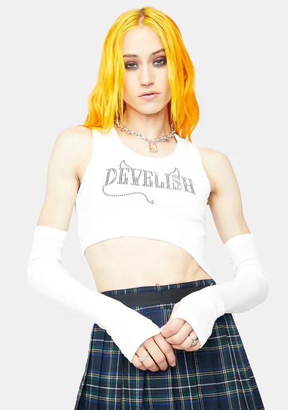 Asymmetric Rhinestone Sleeve Top sold by Dolls Kill