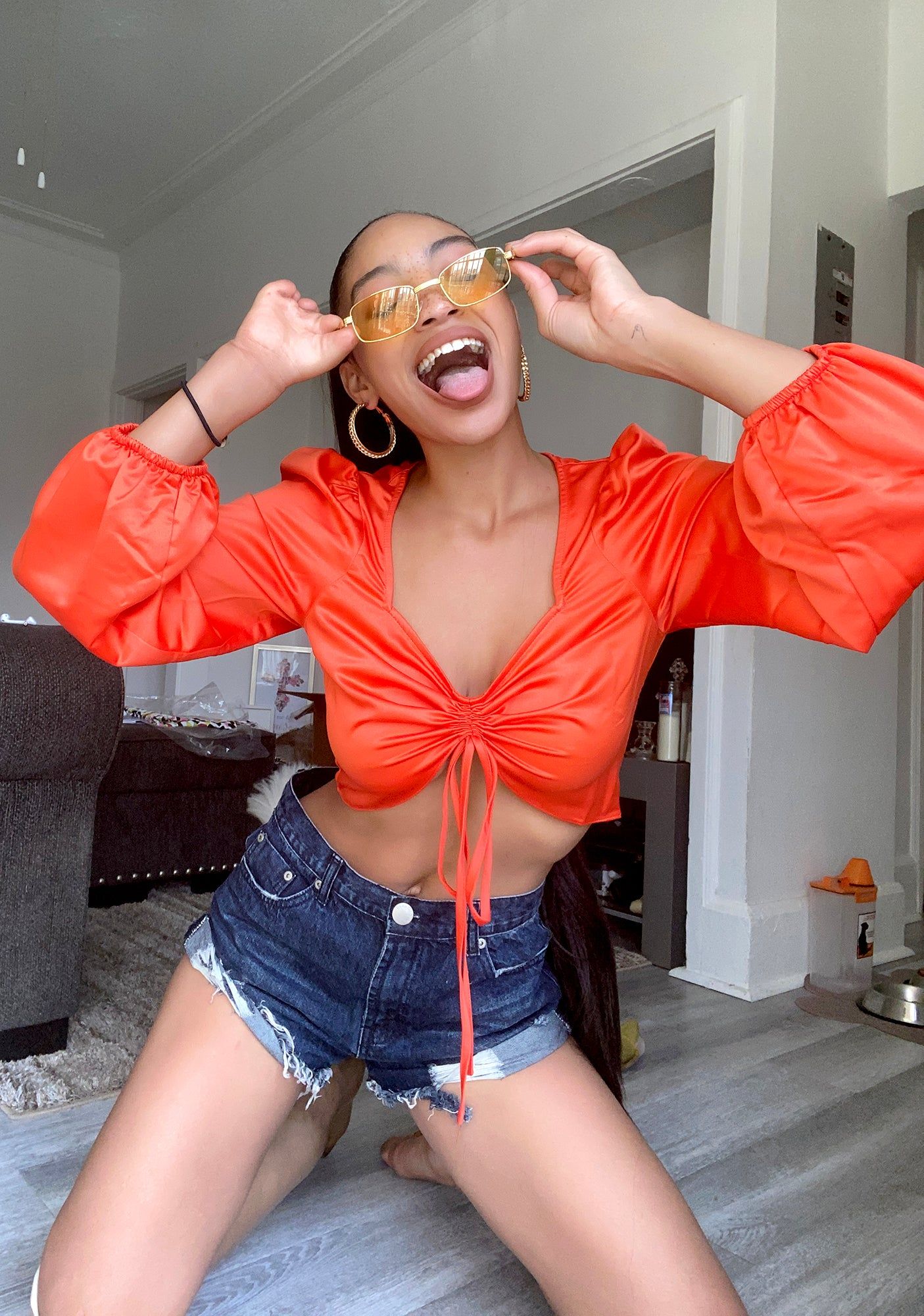 Red Orange Ruched Crop Top sold by Dolls Kill product image thumbnail 4