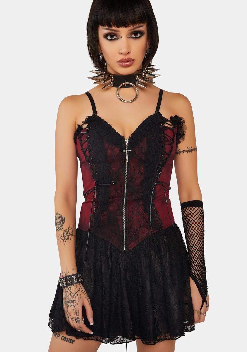 Gothic Dead Wine Lace-Up Zip Dress sold by Dolls Kill