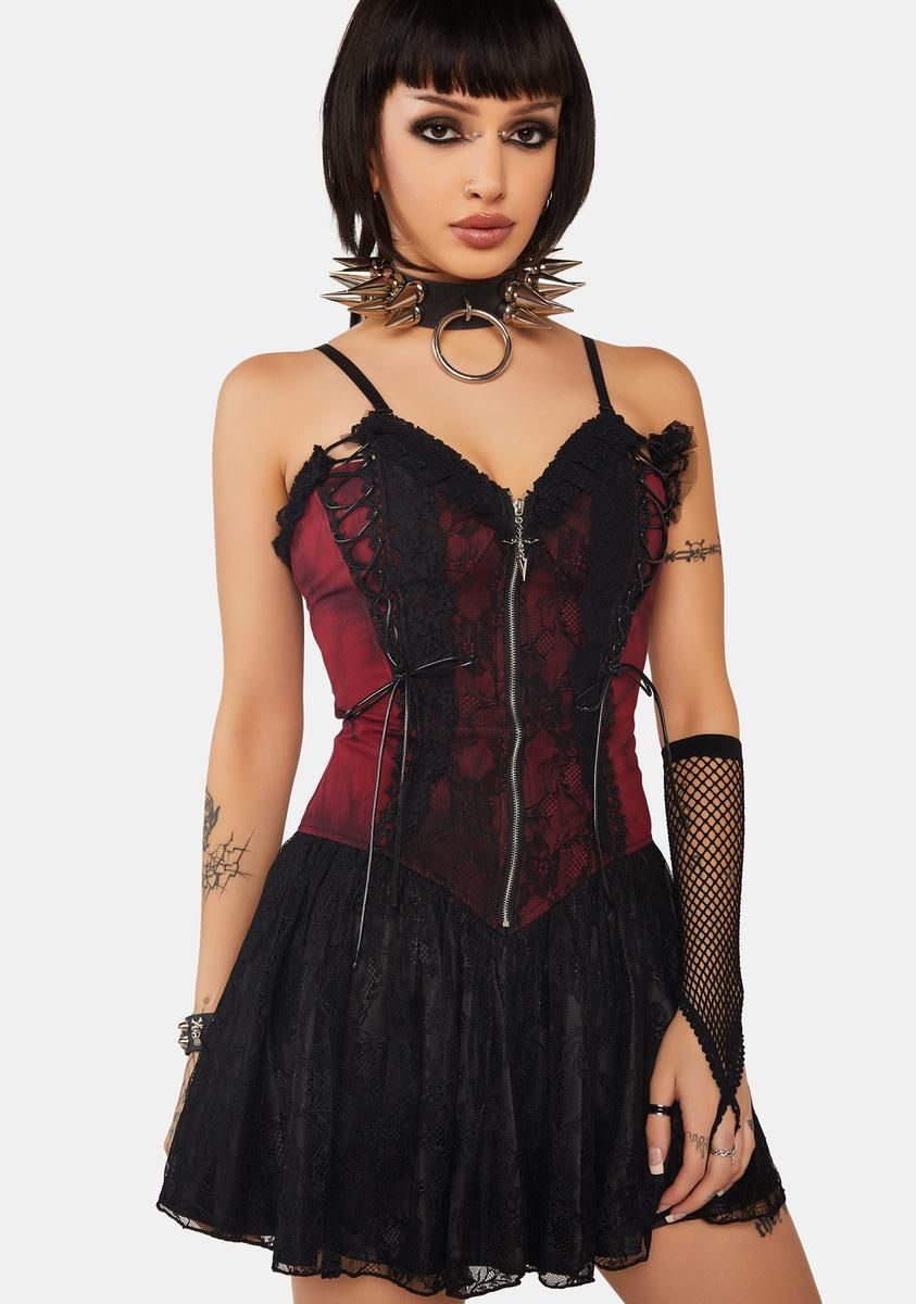 Gothic Dead Wine Lace-Up Zip Dress sold by Dolls Kill product image thumbnail 2