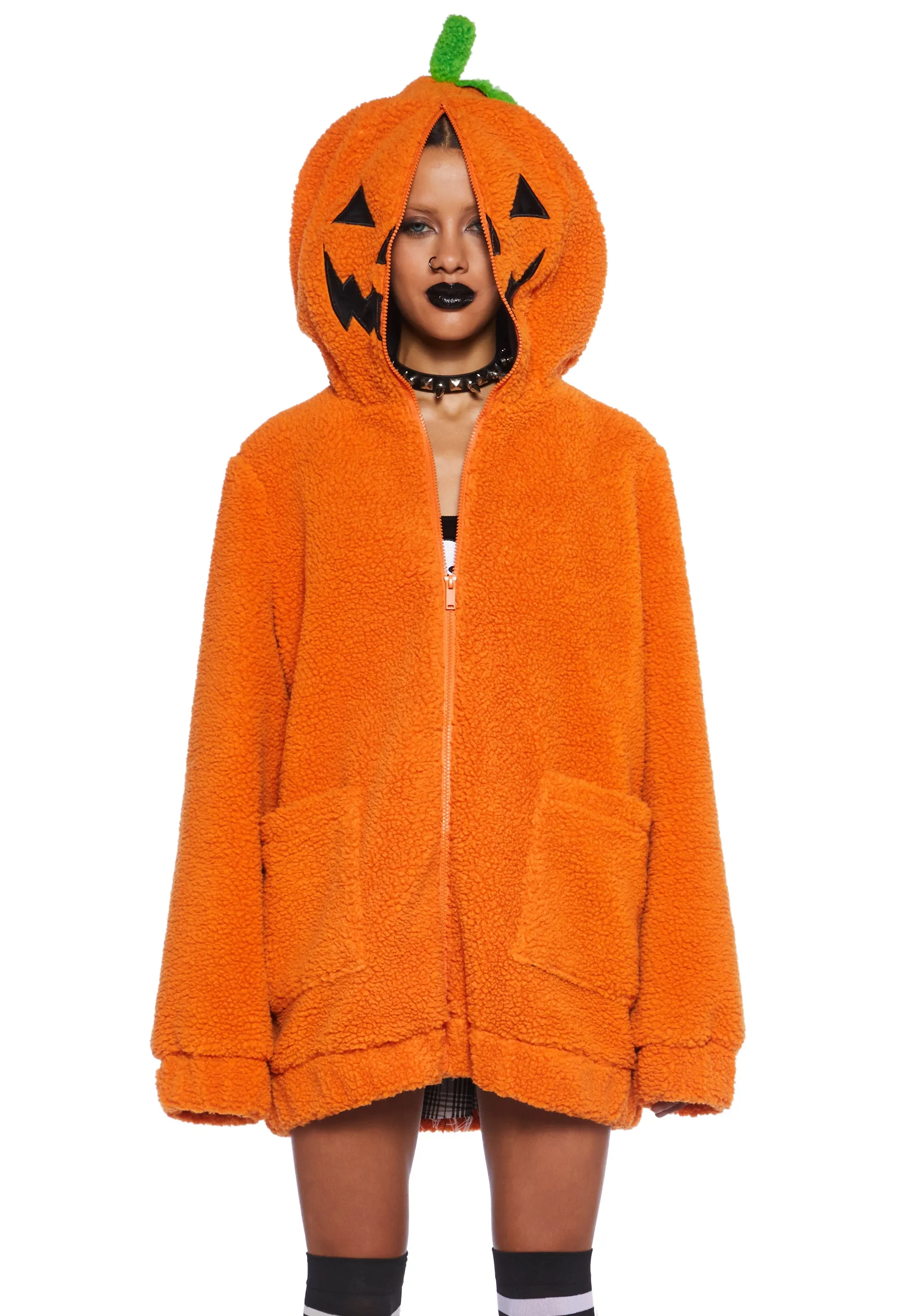 Urban Legend Pumpkin Hooded Sherpa Jacket sold by Dolls Kill