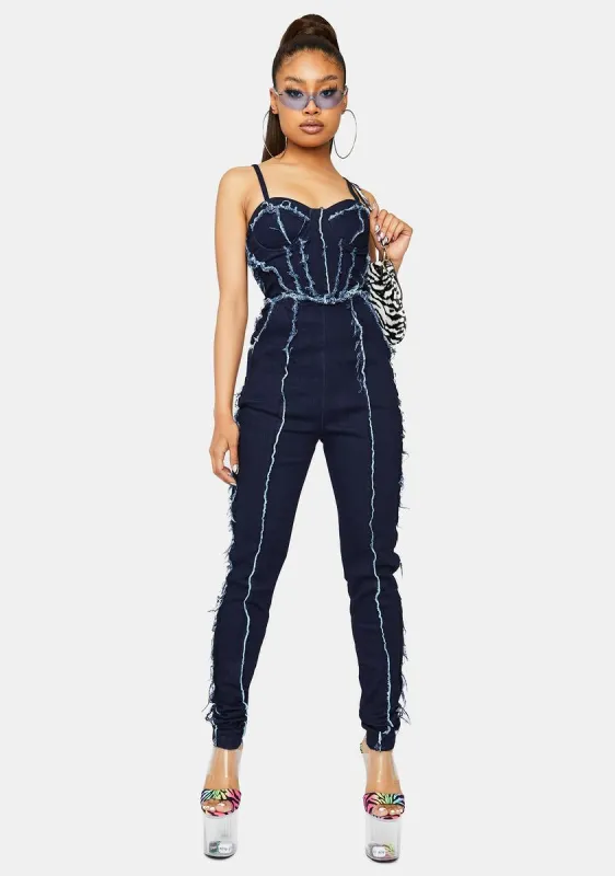 Sister Sister Fringe Denim Jumpsuit sold by Dolls Kill