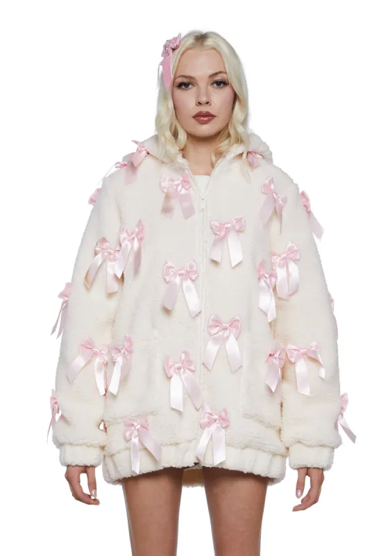 Pinky Promise Hooded Sherpa Jacket - White sold by Dolls Kill