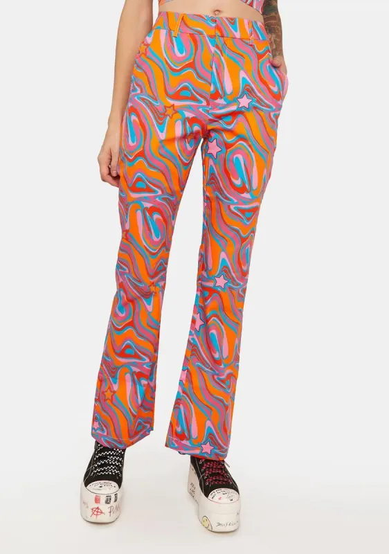 Multi Print Cynthia Starr Swirl Print Flares sold by Dolls Kill