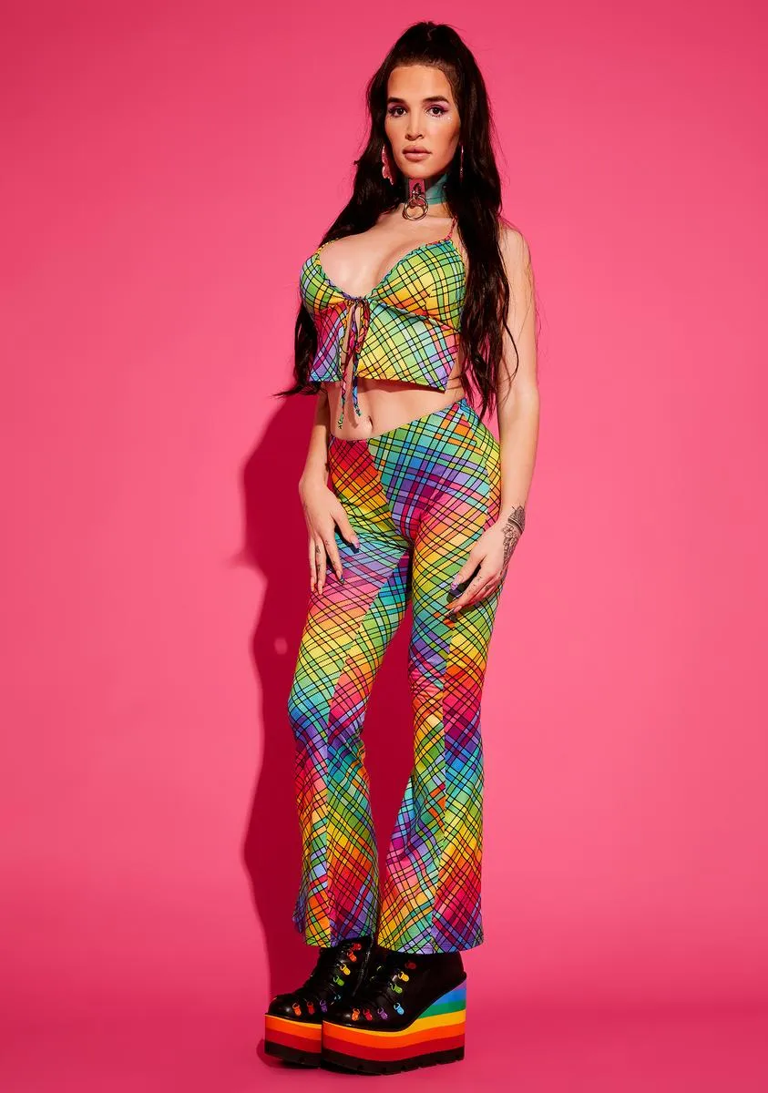 Not So Clueless Plaid Flare Pants sold by Dolls Kill