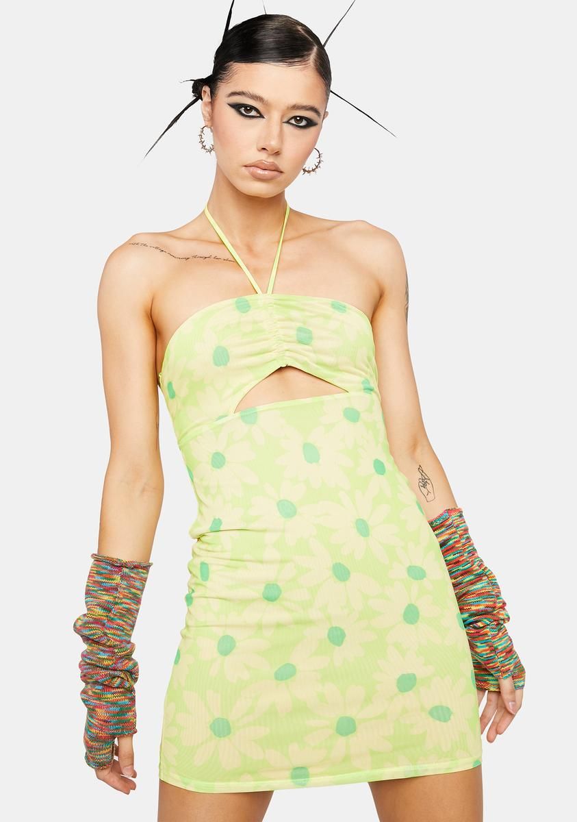 Lime Daisy Savon Halter Mini Dress sold by Dolls Kill
