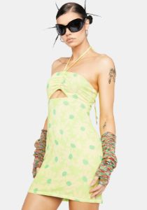 Lime Daisy Savon Halter Mini Dress sold by Dolls Kill