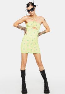 Lime Daisy Savon Halter Mini Dress sold by Dolls Kill