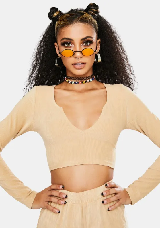 Velvet Rib Tan Guan Crop Top sold by Dolls Kill