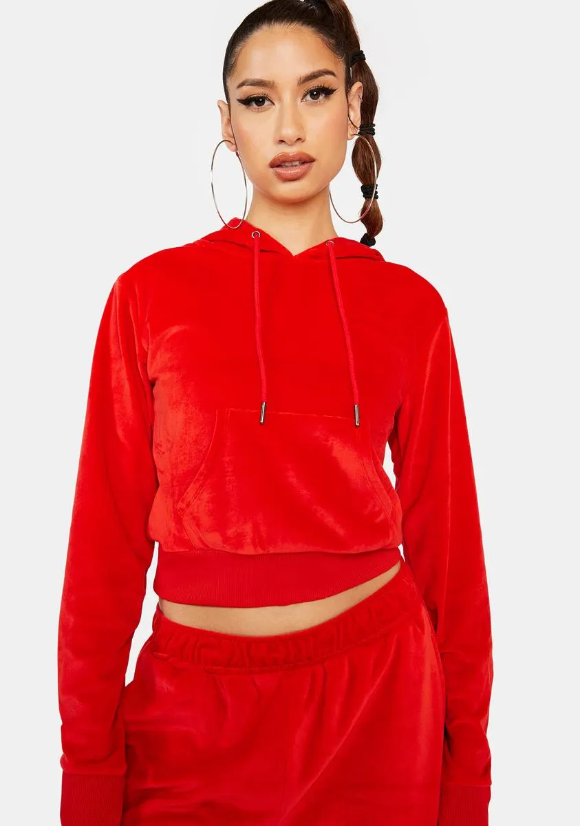 Red Kira Velour Hoodie sold by Dolls Kill
