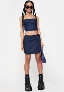 Denim Blue Chambray Valita Mini Skirt sold by Dolls Kill