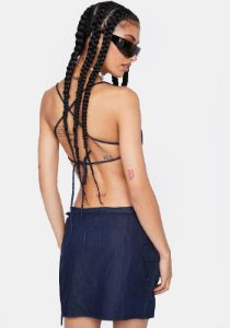 Denim Blue Chambray Valita Mini Skirt sold by Dolls Kill