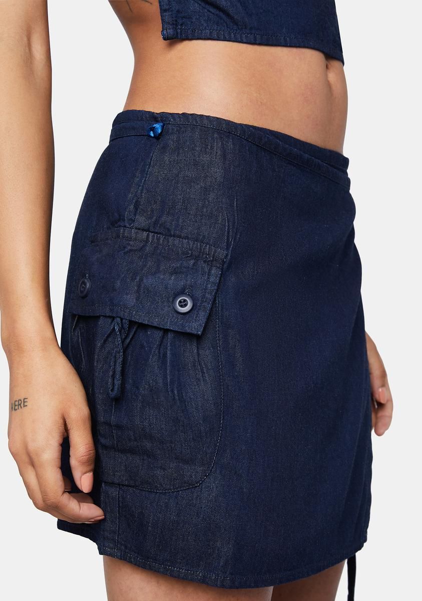 Denim Blue Chambray Valita Mini Skirt sold by Dolls Kill