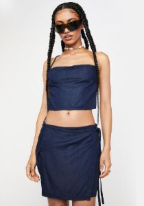 Denim Blue Chambray Valita Mini Skirt sold by Dolls Kill