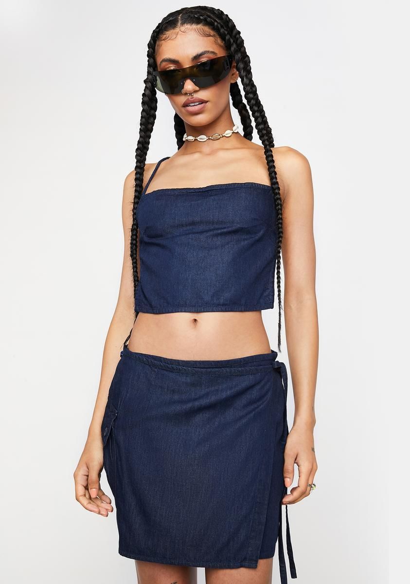 Denim Blue Chambray Valita Mini Skirt sold by Dolls Kill product image thumbnail 2