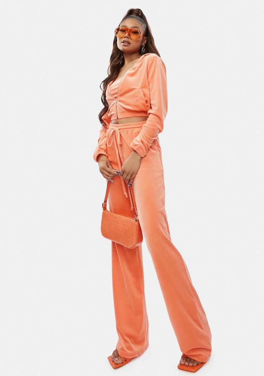 Peach Chill Times Velour Lounge Set sold by Dolls Kill product image thumbnail 2