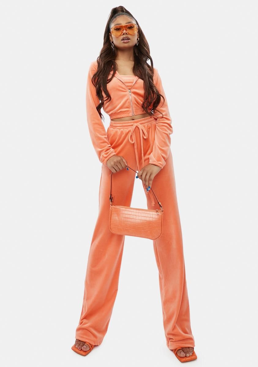 Peach Chill Times Velour Lounge Set sold by Dolls Kill product image thumbnail 3