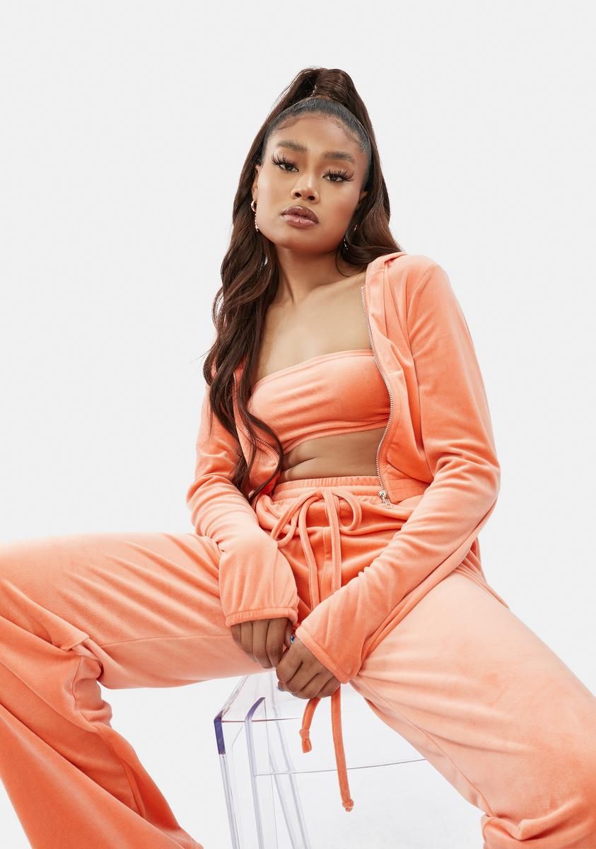 Peach Chill Times Velour Lounge Set sold by Dolls Kill